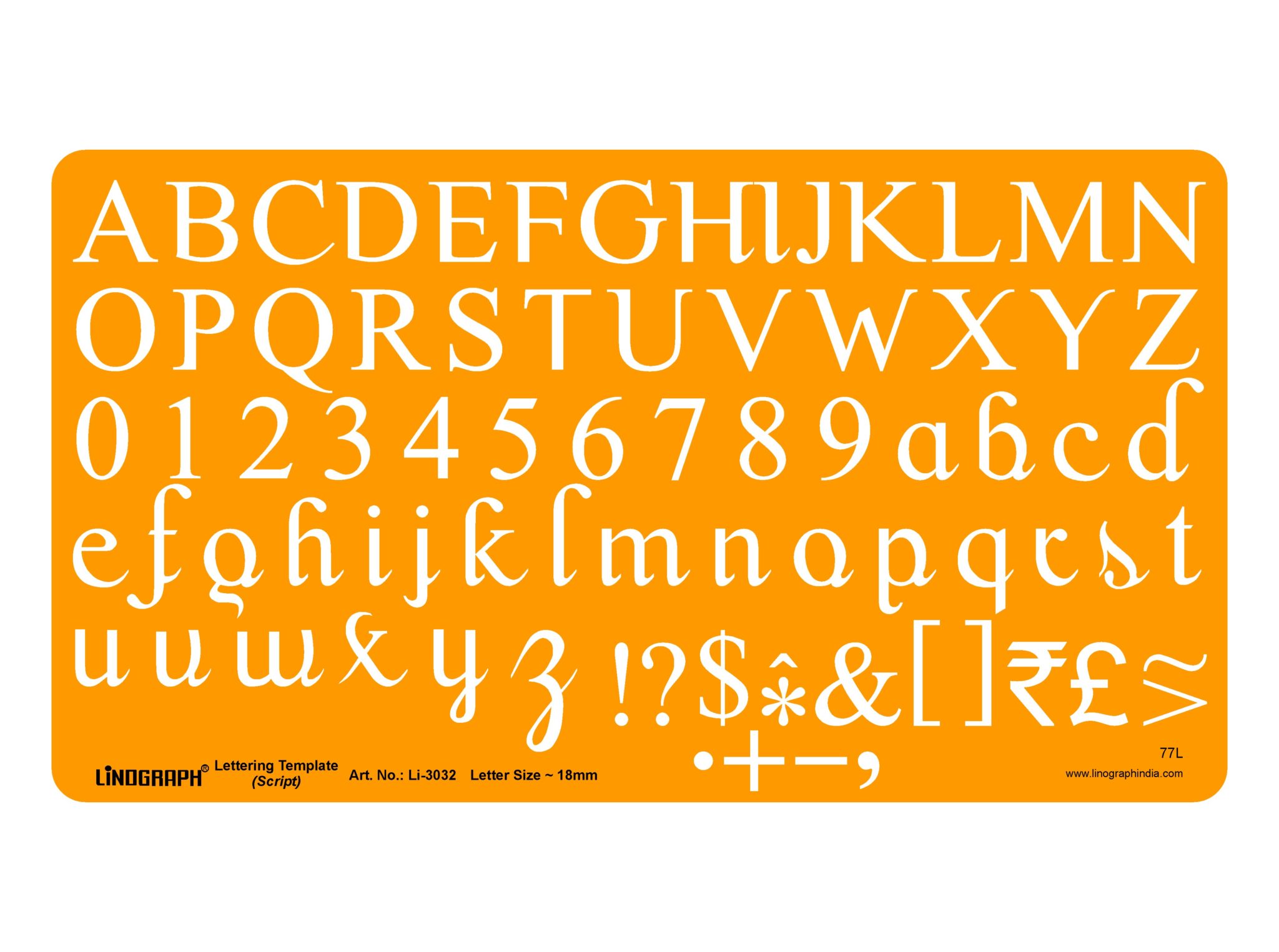 Li 3032 Lettering Template (Script) Letter Size ~ 18mm